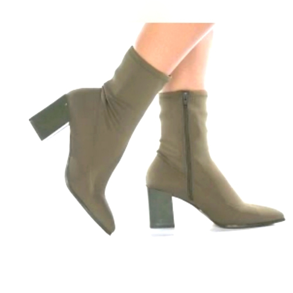 Aldo Adwigocia Sock Boots Size 6 Block heel Zip Closure Rubber sole GREEN